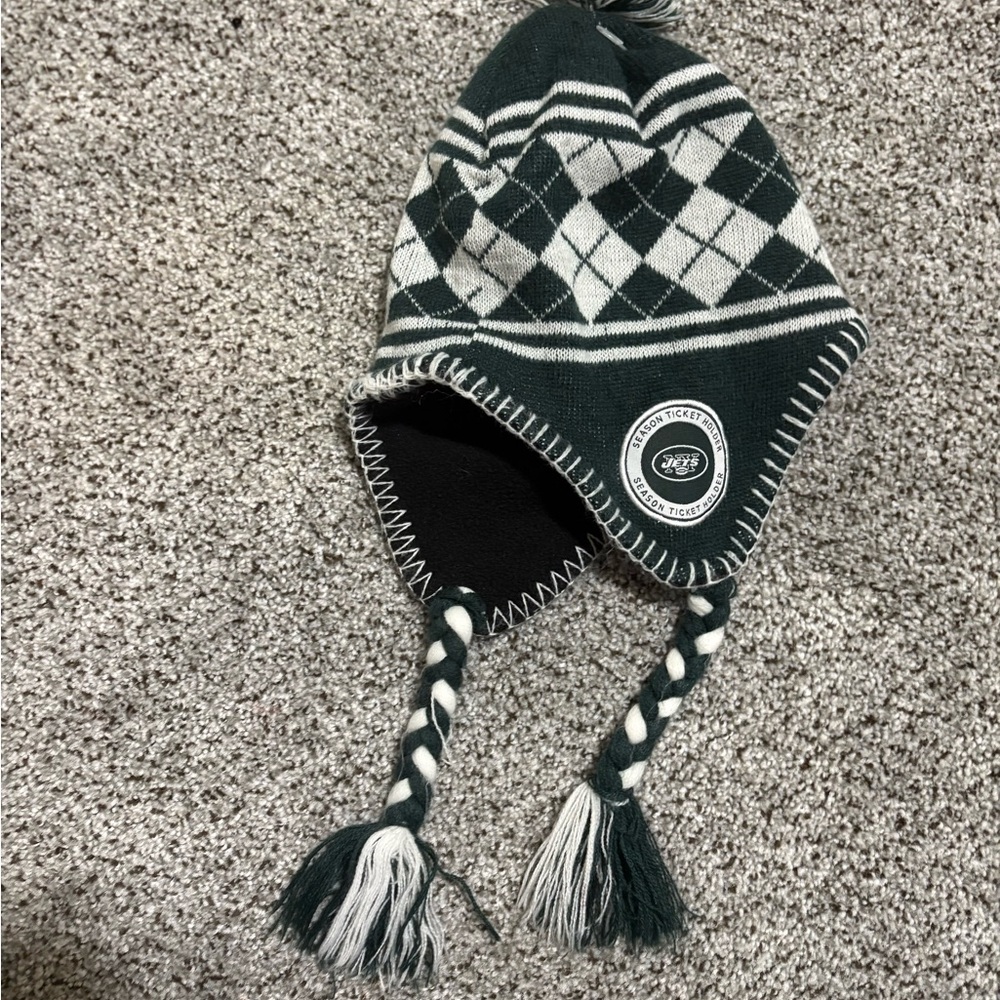 Argyle Knit  New York Jets Hat with Earflaps